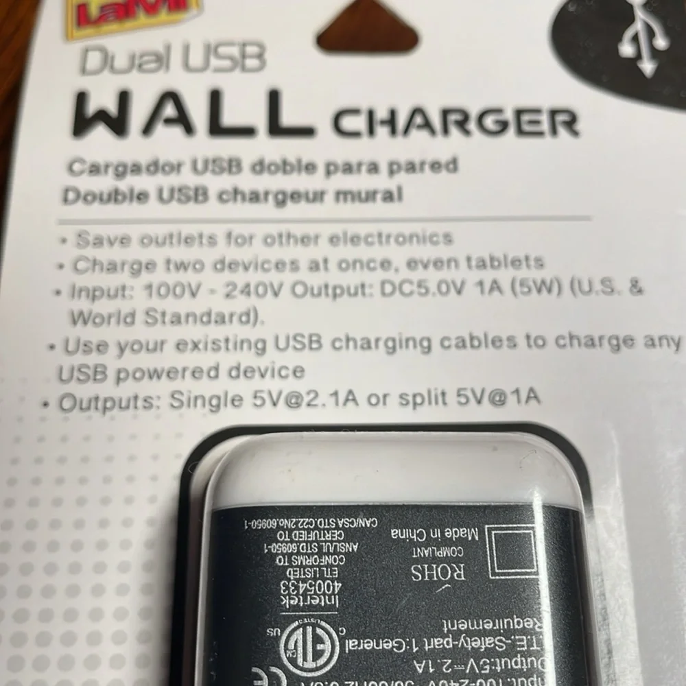 New Intertek Dual USB Wall Charger 2.1 Amp Android iPod iPhone iPad White